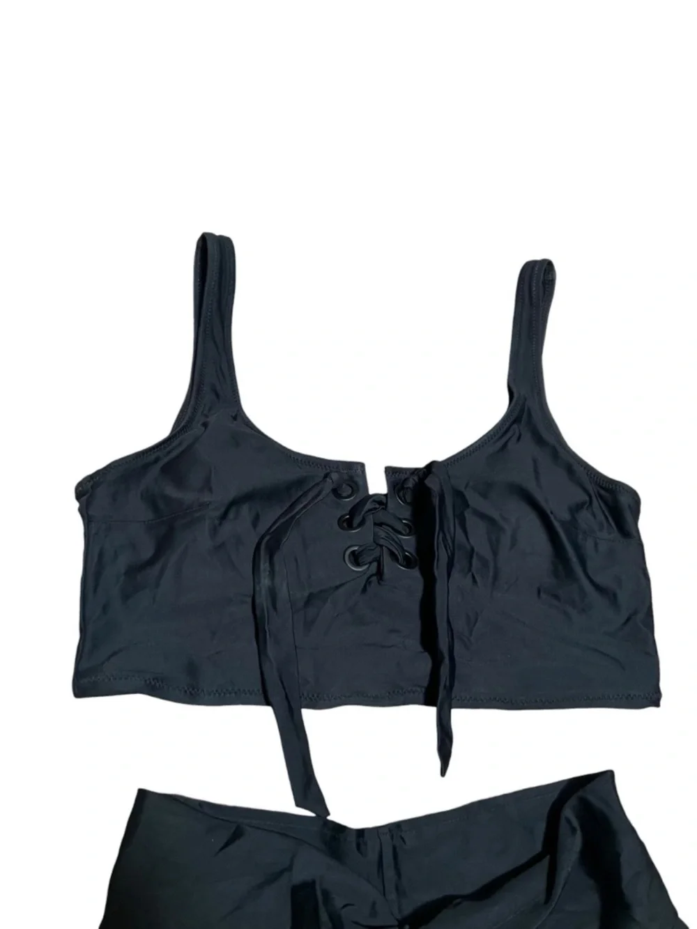 Aerie Womens Size Small Bikini Black Scoop Neck Lace Up High Waist Cheeky Bottom